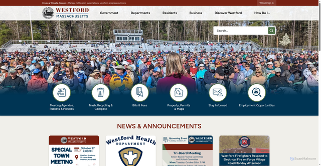 Security scan screenshot of https://westfordma.gov/