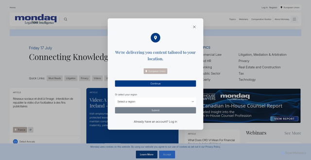 Security scan screenshot of https://www.mondaq.com