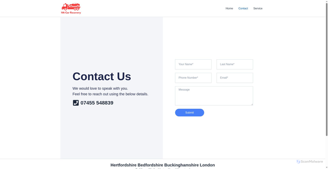 Security scan screenshot of https://hacarrecovery.co.uk/contact/