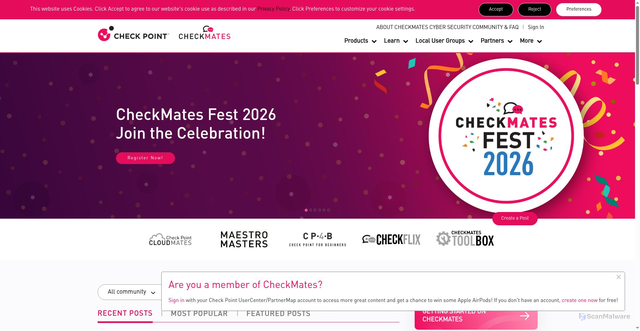 Security scan screenshot of https://community.checkpoint.com