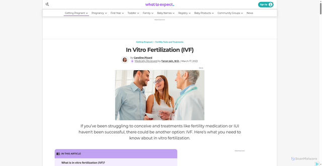 Security scan screenshot of https://www.whattoexpect.com/getting-pregnant/ivf/