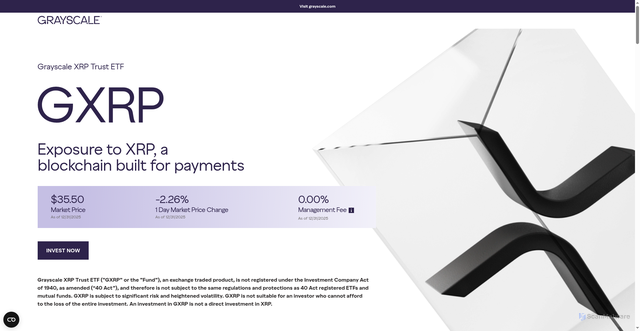 Security scan screenshot of https://etfs.grayscale.com/gxrp