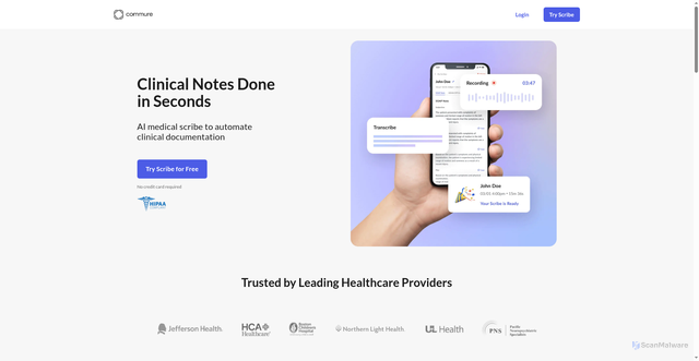 Security scan screenshot of https://scribe.commure.com