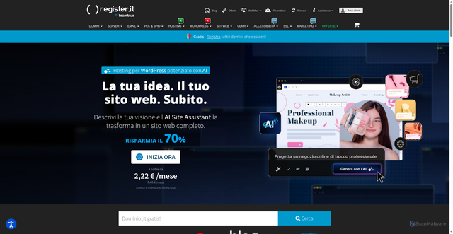Security scan screenshot of https://www.register.it/