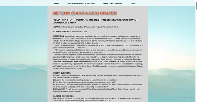 Security scan screenshot of https://www.geologyvirtualtrips.com/meteor-crater-az