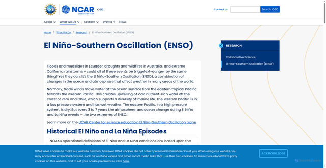 Security scan screenshot of https://www.cgd.ucar.edu/research/enso