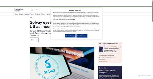 Security scan screenshot of https://www.investmentmonitor.ai/news/solvay-rare-earths/