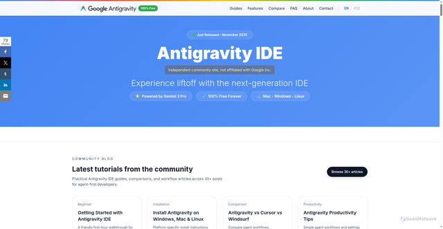Security scan screenshot of https://antigravity-ide.com/