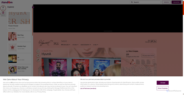 Security scan screenshot of https://hyuna.fandom.com/wiki/HyunA