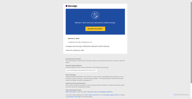 Security scan screenshot of https://docusign-server.github.io/RFP2026/