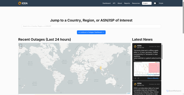 Security scan screenshot of https://ioda.inetintel.cc.gatech.edu/