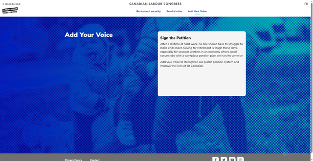 Security scan screenshot of https://retirementsecurity.canadianlabour.ca/add-your-voice/