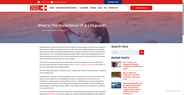 Security scan screenshot of https://americanlifeguardassociation.com/what-is-the-importance-of-a-lifeguard/