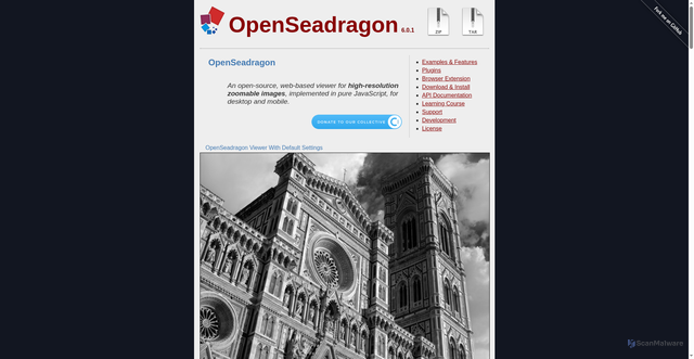 Security scan screenshot of https://openseadragon.github.io