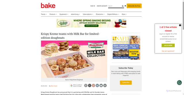 Security scan screenshot of https://www.bakemag.com/articles/21488-krispy-kreme-teams-with-milk-bar-for-limited-edition-doughnuts