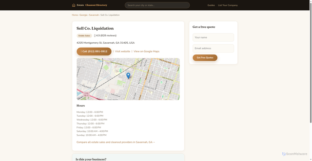 Security scan screenshot of https://estate-cleanout.pages.dev/biz/sell-co-liquidation-savannah-ga/