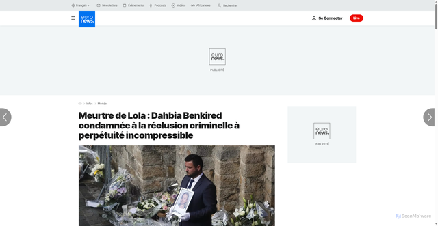 Security scan screenshot of https://fr.euronews.com/2025/10/24/meurtre-de-lola-dahbia-benkired-condamnee-la-reclusion-criminelle-a-perpetuite-incompressi