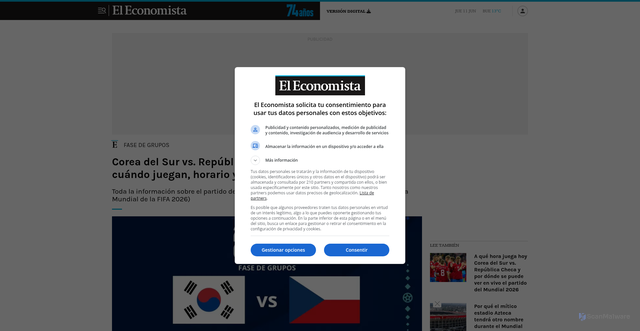 Security scan screenshot of https://eleconomista.com.ar/deportes/corea-del-sur-vs-republica-checa-mundial-2026-n95183