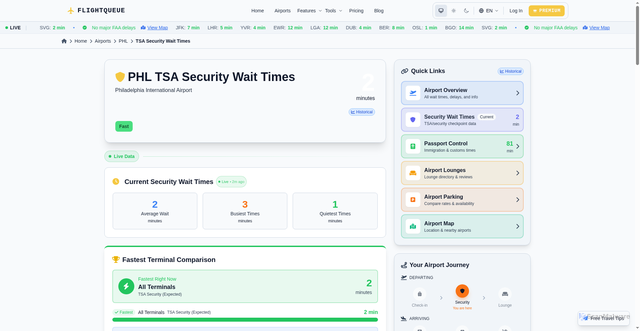 Security scan screenshot of https://flightqueue.com/philadelphia-international-airport-security-wait-times