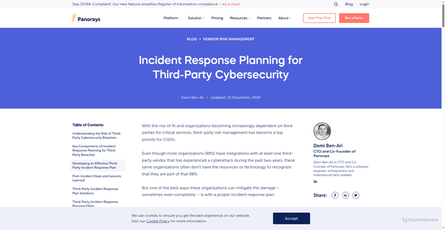 Security scan screenshot of https://panorays.com/blog/incident-response-planning/
