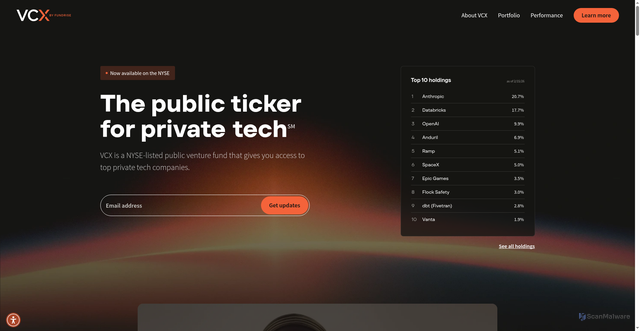 Security scan screenshot of https://fundrise.com/vcx