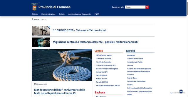 Security scan screenshot of https://www.provincia.cremona.it
