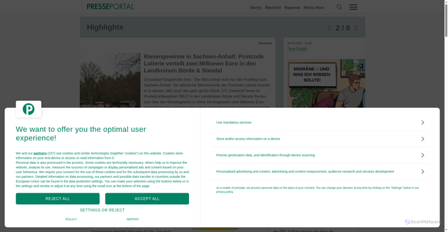 Security scan screenshot of https://www.presseportal.de