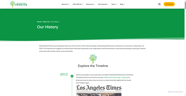 Security scan screenshot of https://www.sandyhookpromise.org/about-us/our-history/