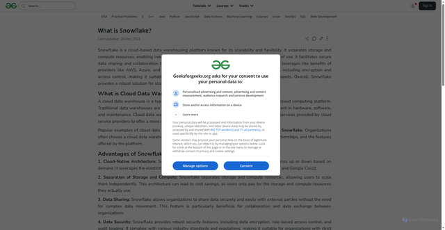 Security scan screenshot of https://www.geeksforgeeks.org/cloud-computing/what-is-snowflake/