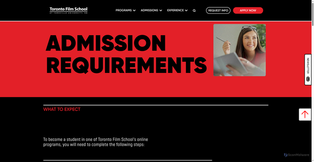 Security scan screenshot of https://online.torontofilmschool.ca/admissions-requirements/