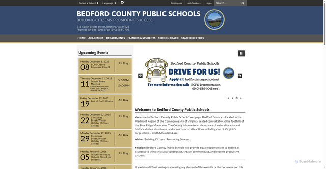 Security scan screenshot of https://bedford.sharpschool.net/