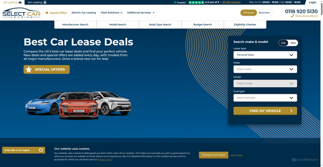 Security scan screenshot of https://selectcarleasing.co.uk
