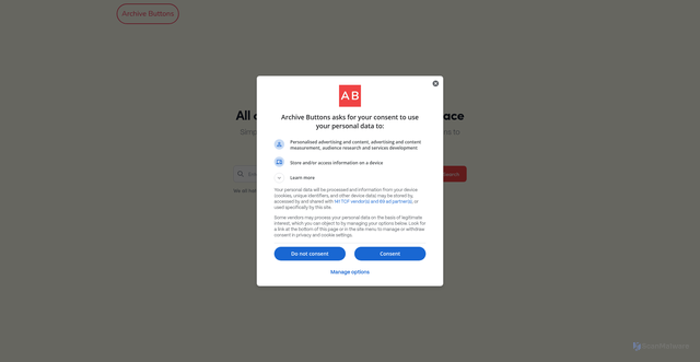Security scan screenshot of https://www.archivebuttons.com/