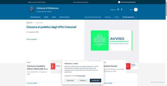 Security scan screenshot of https://comune.dolianova.su.it/