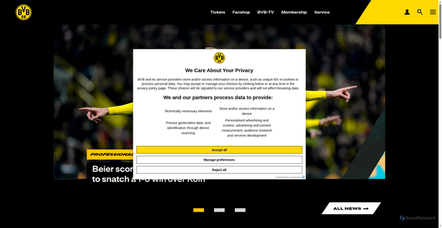Security scan screenshot of https://www.bvb.de/de/en.html