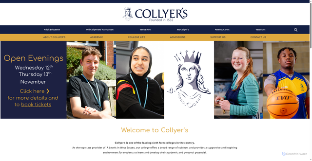 Security scan screenshot of https://www.collyers.ac.uk/