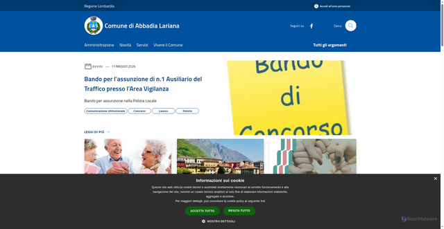 Security scan screenshot of https://www.comune.abbadia-lariana.lc.it/