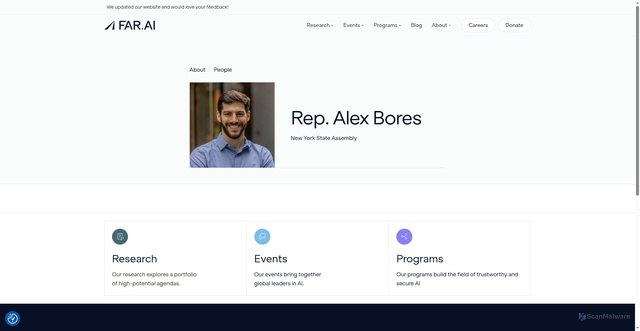 Security scan screenshot of https://far.ai/about/people/alex-bores