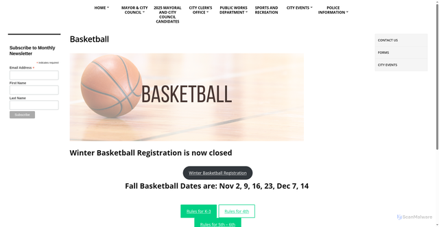 Security scan screenshot of https://www.cityofiona.org/sports-recreation/