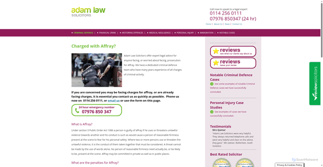 Security scan screenshot of https://www.adamlawsolicitors.co.uk/criminal-defence/affray/