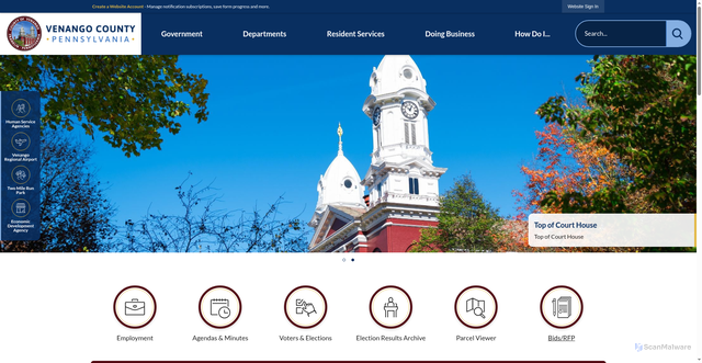 Security scan screenshot of https://venangocountypa.gov/