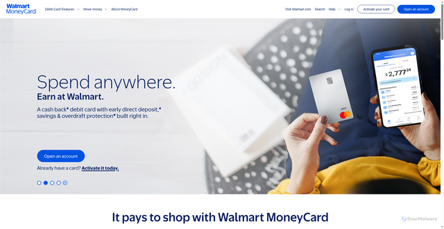 Security scan screenshot of https://walmartmoneycard.com