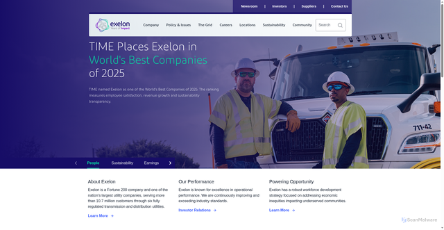 Security scan screenshot of https://www.exeloncorp.com/