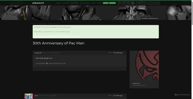 Security scan screenshot of https://polycount.com/discussion/73005/30th-anniversary-of-pac-man
