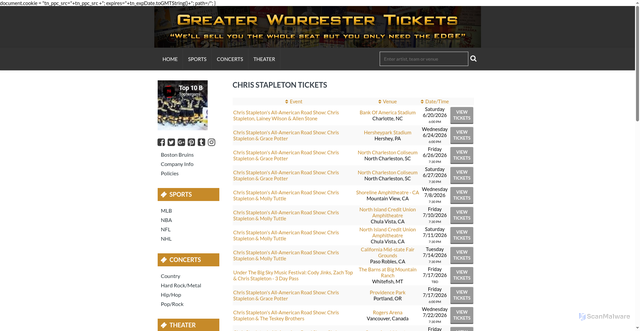 Security scan screenshot of https://www.greaterworcestertickets.com/events/chris-stapleton