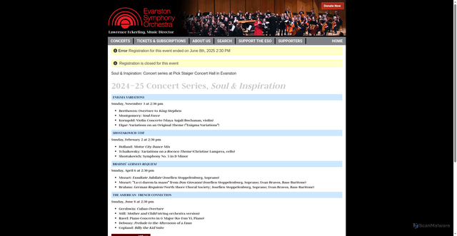 Security scan screenshot of https://evanstonsymphony.org/subscribe2425