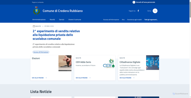 Security scan screenshot of https://www.comune.crederarubbiano.cr.it