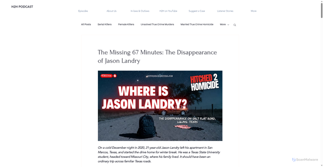 Security scan screenshot of https://www.hitched2homicide.com/jason-landry-cold-case
