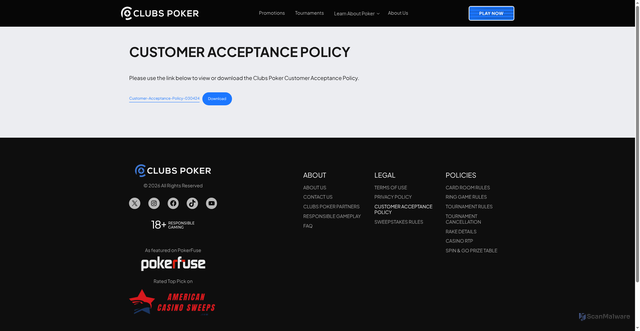 Security scan screenshot of https://clubspoker.com/