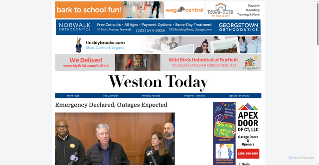 Security scan screenshot of https://westontoday.news/articles/260222-state-of-emergency